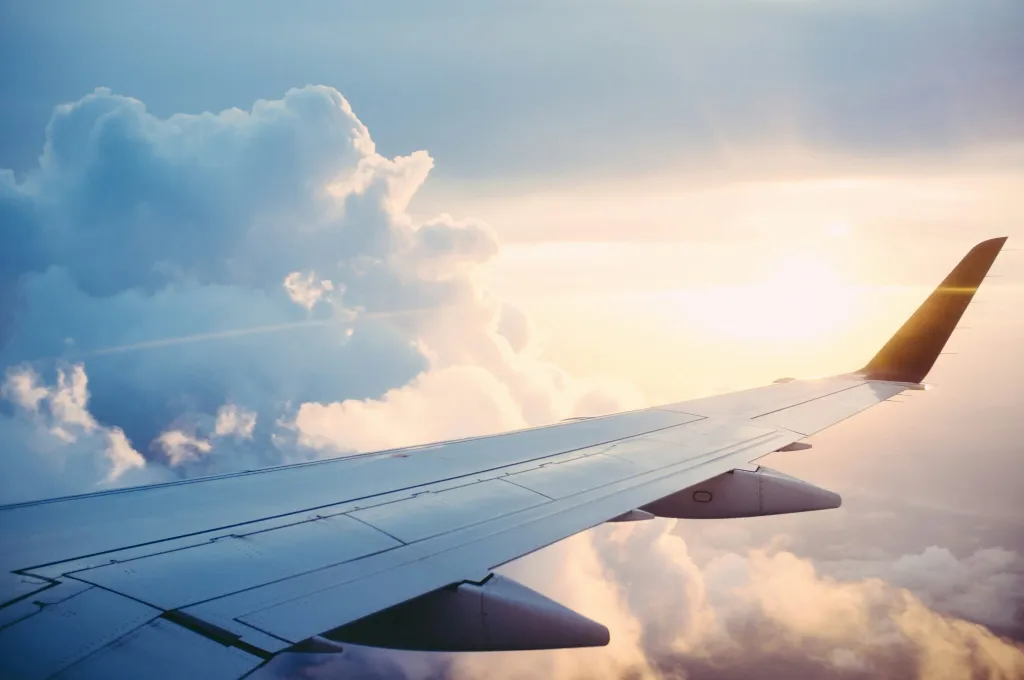A file image of an aircraft wing during flight.